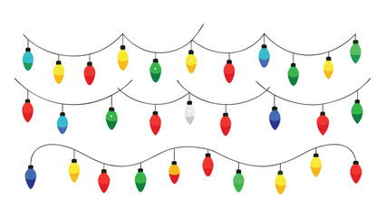 Festive Christmas Lights Garland Decoration with Colorful Bulbs on White Background