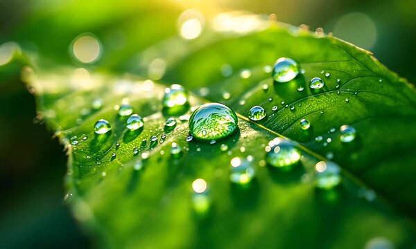 water drops on green leaf