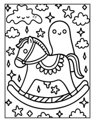 Halloween Spooky Coloring Page for Kids and Adults | Creepy and Fun Halloween Illustration
