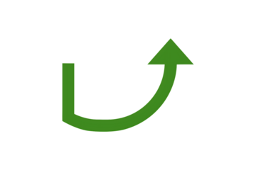 Green curved arrow graphic isolated on a transparent background