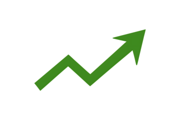 Green upward trend arrow isolated on a transparent background