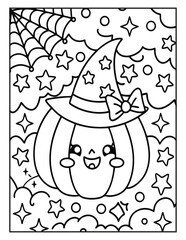 Halloween Spooky Coloring Page for Kids and Adults | Creepy and Fun Halloween Illustration