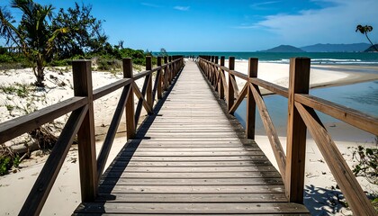 Obraz premium Wooden boardwalk leading to beach