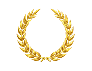 Gold laurel wreath isolated on transparent background.