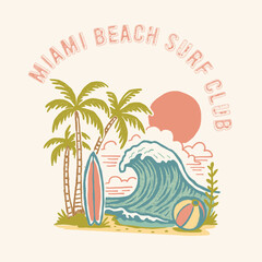 Fototapeta premium hand drawn Miami beach graphics . hand drawn sun print design. summer t shirt design. simple line drawn graphics. line dawning graphics. tropical vintage summer graphics