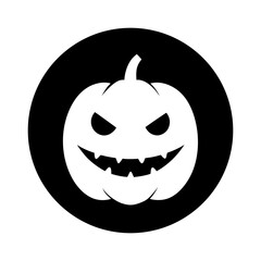 Minimal pumpkin face silhouette inside a circle vector art with white background spooky festive design