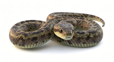 Naklejka premium Snake Coiled on White Background, Isolated Reptile