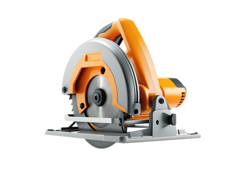 Orange and silver circular saw isolated on a transparent background