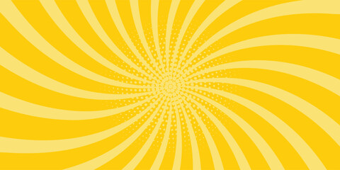 Yellow abstract background with light of sunburst. yellow starburst with halftone. sun ray retro background with flash