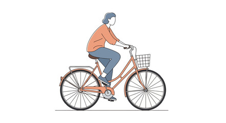 Fototapeta premium Minimalist Illustration of a Woman Riding a Bicycle for Lifestyle, Transportation, and Sustainable Living Concepts in Urban Environments