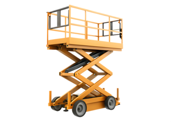 Orange scissor lift platform isolated on a transparent background