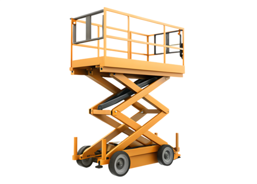 Orange scissor lift platform isolated on a transparent background
