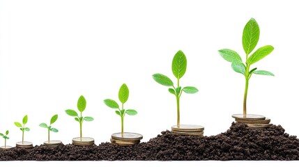 Naklejka premium A plant growing amidst coins, symbolizing investment growth isolated on white background on white background 