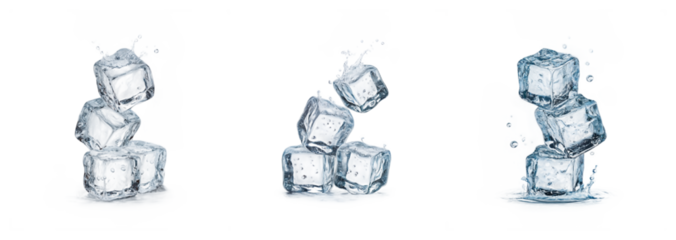 Set of ice cubes isolated on a transparent background, perfect for refreshing summer themes, ideal for drink and cocktail visuals