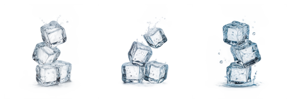 Set of ice cubes isolated on a transparent background, perfect for refreshing summer themes, ideal for drink and cocktail visuals
