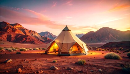 Stunning sunrise over a desert campsite
