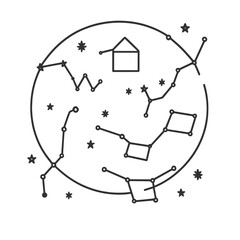 Constellations Outline Art. Outline style icon of Night-Sky Constellations: Ursa Minor outline, Cassiopeia W, Draco tail, Ursa