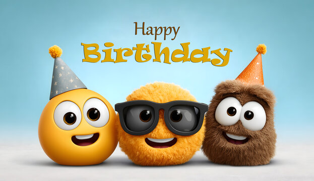 Happy birthday wishes with funny characters for birthday greetings and celebration