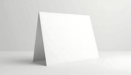 Naklejka premium Blank white card standing on a light background, minimalistic design, copy space 