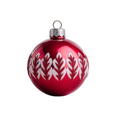 Red Christmas ornament isolated on a transparent background, festive holiday decoration with intricate white patterns, perfect for seasonal celebrations and winter themes