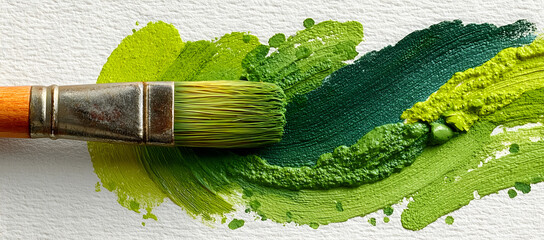 Green paint brush strokes on canvas artistic background painting texture art