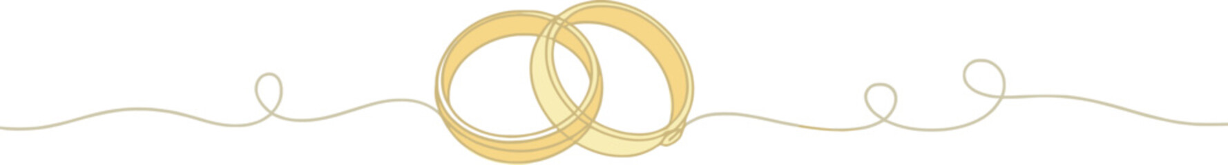 Elegant Golden Wedding Rings Connected by Decorative Line on Transparent Background