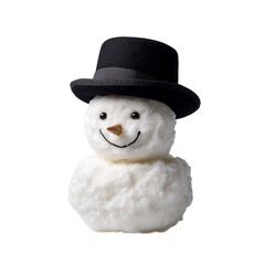 Cheerful snowman with a black hat isolated on a transparent background, evokes winter holiday spirit, perfect for Christmas-themed designs and decorations