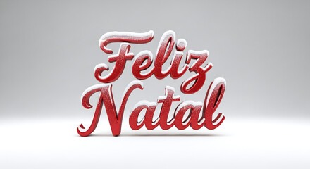 Red feliz natal text with snow effect on a white background for christmas celebration