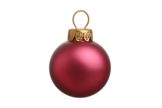Red Christmas ornament isolated on a transparent background, festive holiday decoration with a glossy finish, perfect for seasonal celebrations and winter themes