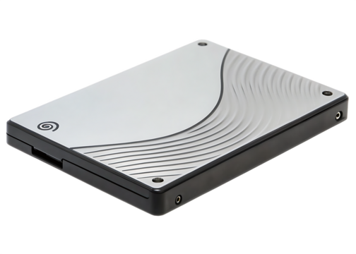 Silver solid state drive with wavy pattern isolated on a transparent background