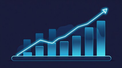 Futuristic glowing data visualization graph with neon light bars and line chart on dark background