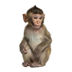 Fototapeta premium Monkey baby animal primate cute macaque mammal wildlife nature ape small young adorable wild looking curious on transparent background