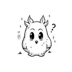 Adorable and Curious Cartoon Monster Illustration with a Question Mark Expressing Wonder and Thoughtfulness