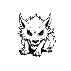 Illustration of a cute but grumpy wolf with an angry facial expression and sharp claws looking ready to pounce