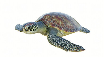 Green Sea Turtle Isolated on White Background