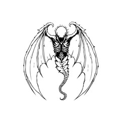 Creepy winged skeleton demon with ribs illustration design for halloween and dark concepts themes