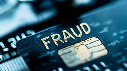 Bank credit card with word Fraud on it - electronic commerce scam concept