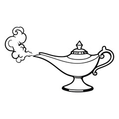 Classic genie lamp with smoke emerging from the spout