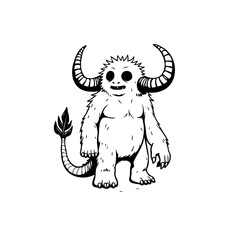 Illustrative creature with horns and tail in a vector art style design and art creation
