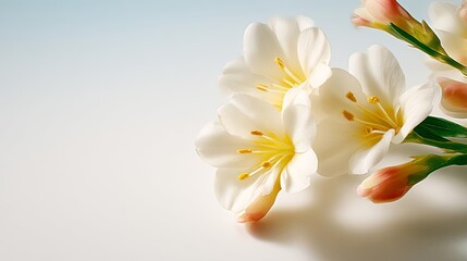 Naklejka premium Lovely close-up of delicate white flowers with soft pink buds.