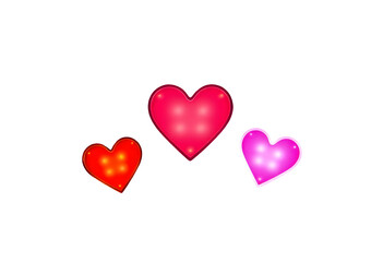 Three Glowing Hearts on Transparent Background