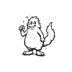 Cute cartoon monster mascot with a friendly smile, giving a welcoming gesture illustration for branding, advertising and design project