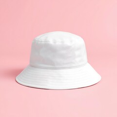 White bucket hat isolated on pink background