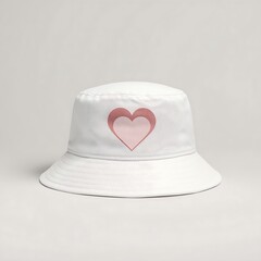 White bucket hat with heart isolated on white background