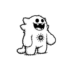 Cheerful fuzzy cartoon monster illustration showcasing an adorable creature with big eyes and a joyful smile on white background
