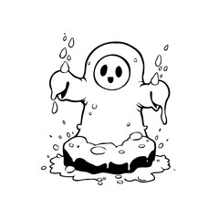 Spooky silhouette ghost character rising from muddy ground perfect for halloween card design and stickers