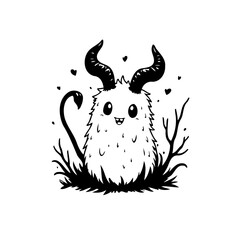 Whimsical horned fluffy monster design illustration for children books or playful projects perfect for backgrounds