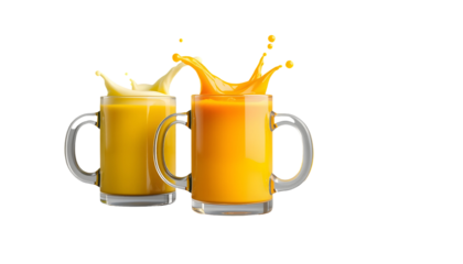 Refreshing Mango and Orange Juice Splashes in Glass Mugs
