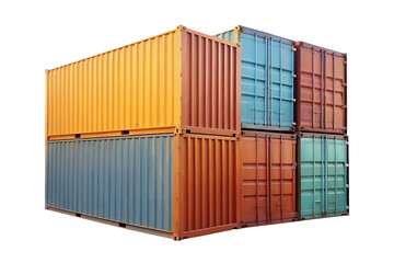 Fototapeta premium Stacked shipping containers various colors isolated on a transparent background