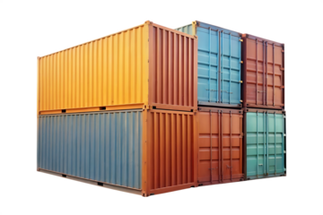 Stacked shipping containers various colors isolated on a transparent background